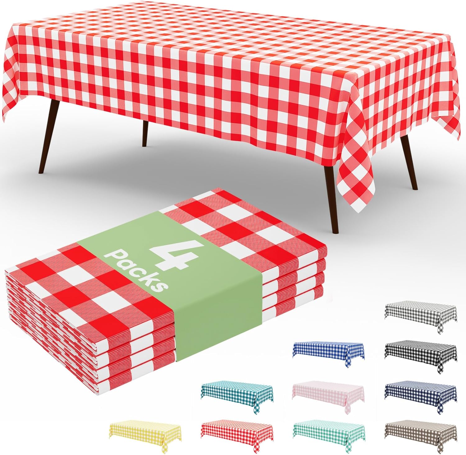 misaya 4 Packs Buffalo Disposable Table Cloth, 54 x 108 Inch Waterproof Plastic Tablecloth, Rectangle Red and White Checkered Table Covers for Picnic, Birthday, Party, Back to School