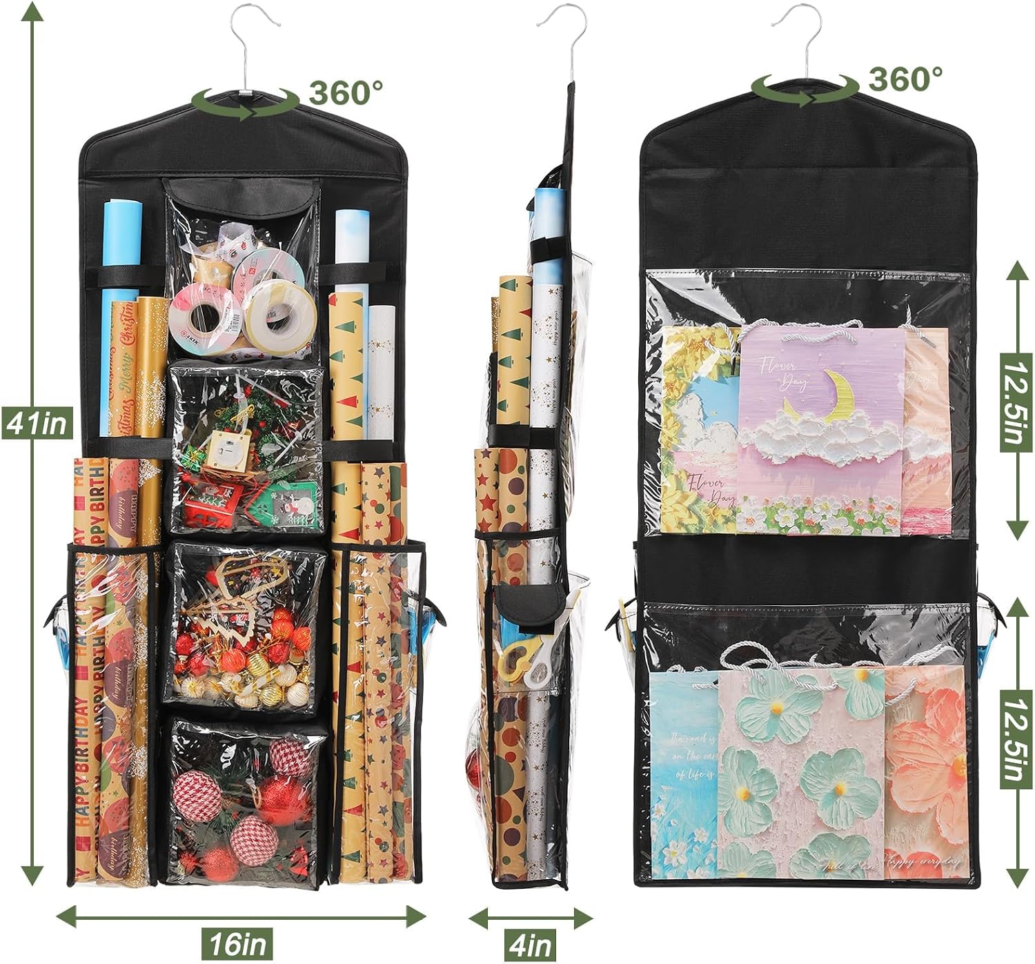 EXLIFBAG Wrapping Paper Storage, Gift Wrap Organizer Holder Double-Sided Hanging Gift Bag Storage Organizer