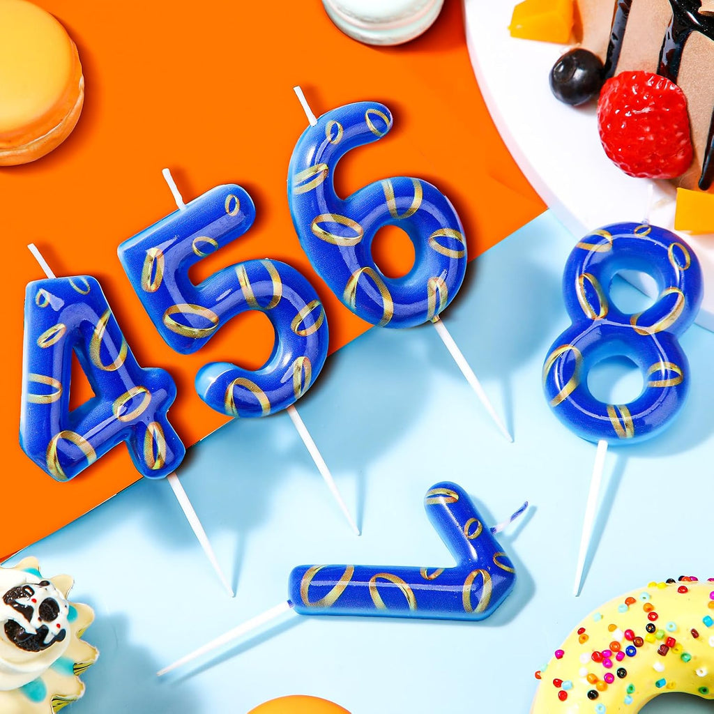 Conelist Number 6 Birthday Cake Candles Blue and Golden Rings Number Candle with Vibrant Designs for Boys & Girls, Theme Birthday Decorations, Cake Toppers for Theme Parties