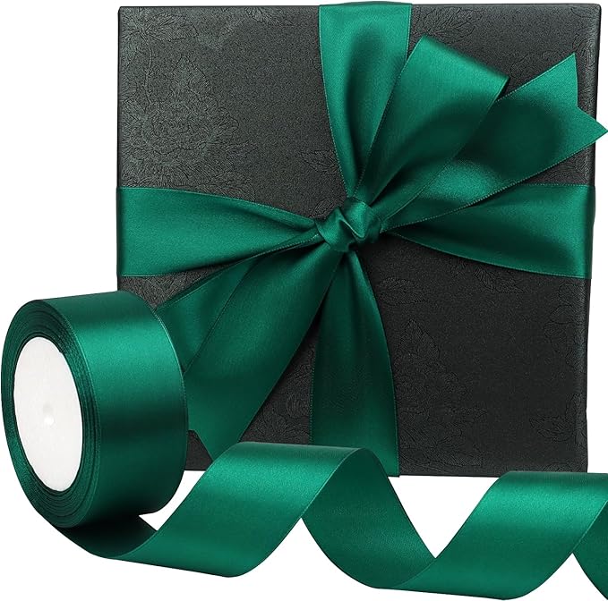Dark Green Solid Satin Ribbon 1-1/2 Inch 25 Yards Solid Polyester Fabric Ribbon for Gift Wrapping Wedding Christmas Baby Shower Birthday Party Decoration Handmade Immortal Flower Craft