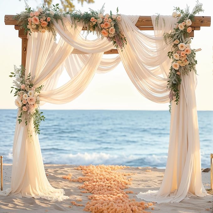 2 Panels Wedding Arch Draping Fabric Champagne Sheer Backdrop Curtain Arch Drape for Wedding Ceremony Reception,Bridal Shower Party Decorations 28" X 19ft