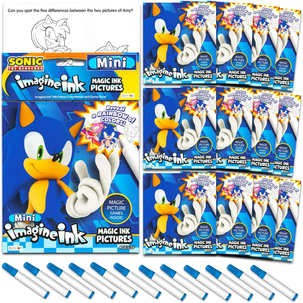 Sonic the Hedgehog Imagine Ink Magic Coloring Book Party Favor 12 Pk Bundle | No Mess Mini Magic Ink Sonic Goodie Bags Stuffers Set - Bulk Mess Free Activity Book Party Supplies for Kids