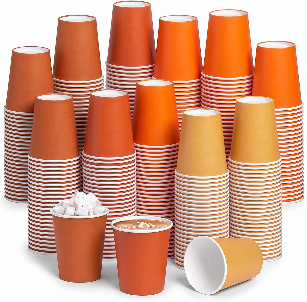 300 Pack 8 oz Fall Orange Disposable Paper Cups for Autumn Party Supplies