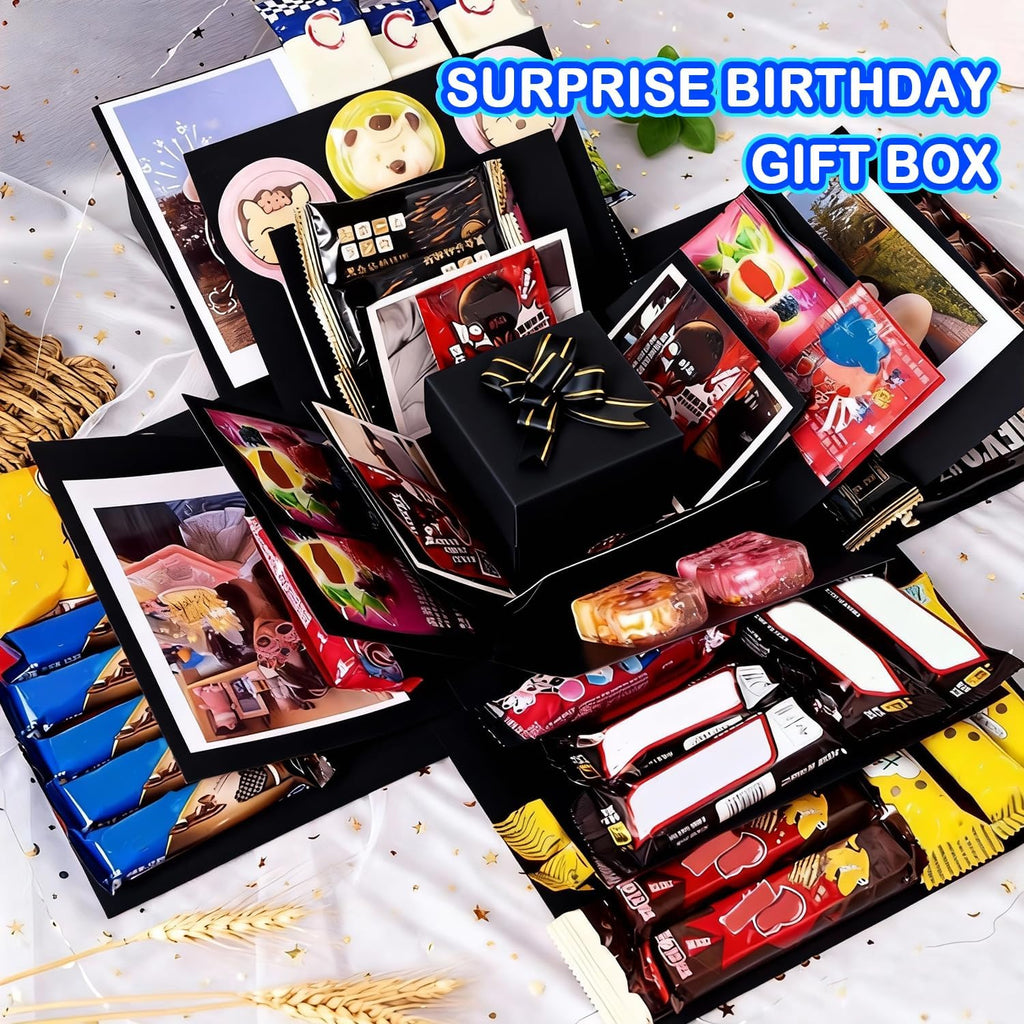 Romiona 5-Layer creative explosion gift box, gift wrap box (Black, Square) | Create a 5-Layer of gifts by yourself. An ideal, mysterious self-made gift for birthday, Christmas and anniversaries.