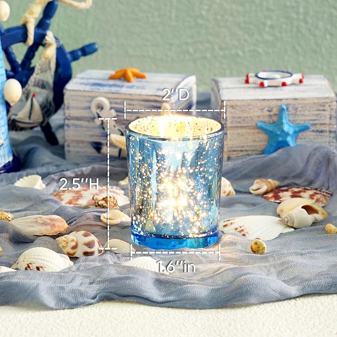 Homemory 36 Pcs Blue Votive Candle Holders, Mercury Glass Candle Holder, Tealight Candle Holders for Table Centerpieces, Baby Shower, Party, Anniversary, Wedding, Home Decor, Halloween, Christmas