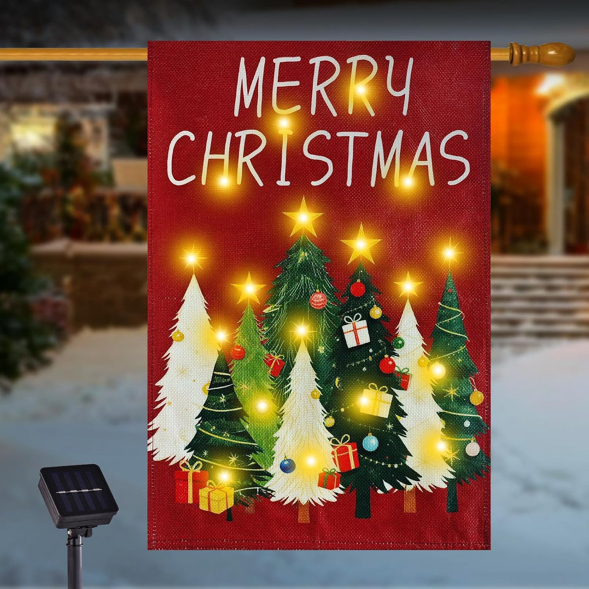 lighted christmas garden flag for outside, xmas tree, main product view