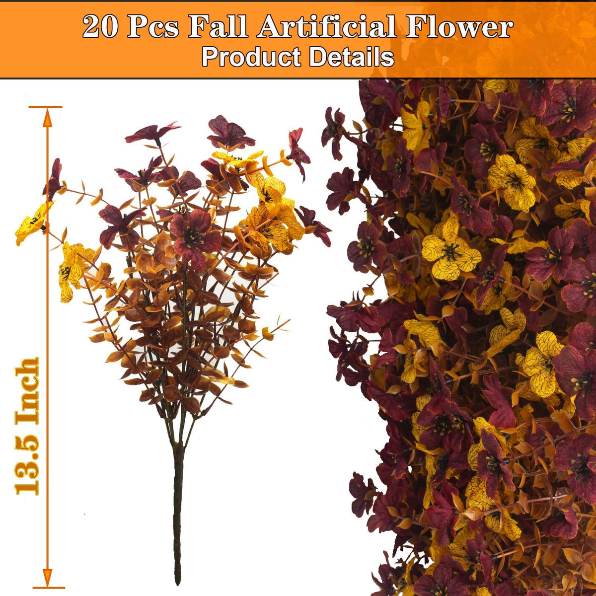 artificial fall flowers uv resistant outdoor autumn plants, close-up detail