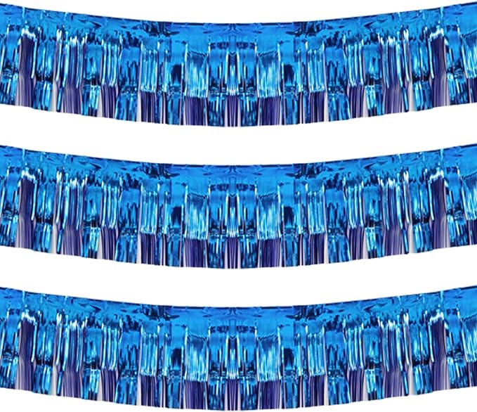 Thick 10 Feet by 15 Inch Royal Blue Foil Fringe Garland - Pack of 3 | Shiny Metallic Tinsel Banner for Parade Floats, Bridal Shower, Wedding, Birthday, Christmas | Wall Hanging Drapes (3)