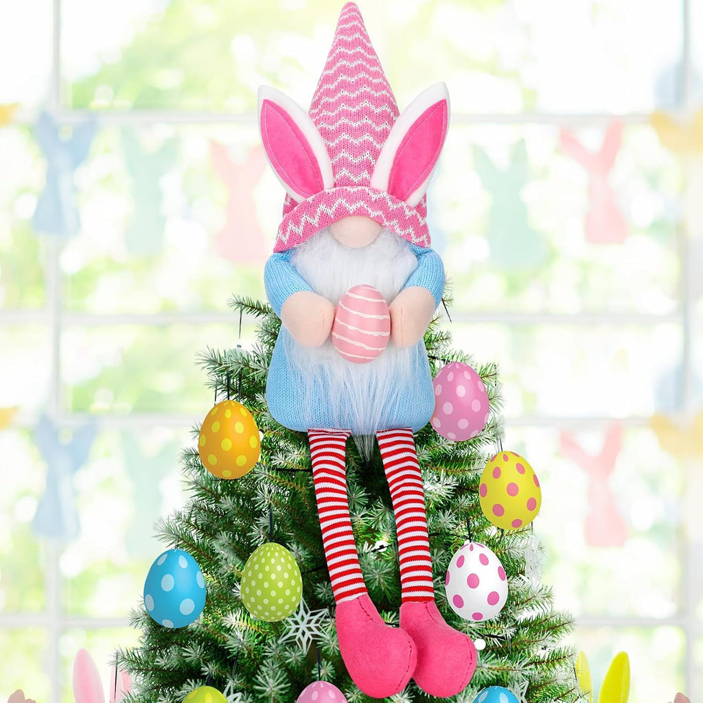 VitalCozy Easter Tree Topper 24 Inch Large Plush Gnomes Tree Ornaments Swedish Party Decoration Supplies with High Hat Legs Bunny Rabbits Ear for Home Fireplace Table Holidays Presents