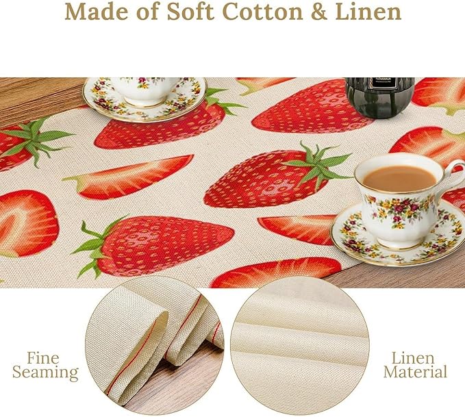 Strawberry Table Runner Spring Summer Wild Berry Fruit Theme Dinner Runner for Girl Baby Shower Party Holiday Home Kitchen Dining Table Decor 13x120