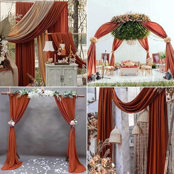 4 Panels Wedding Arch Draping Fabric 28" x20Ft Chiffon Wedding Arch Drapes Chiffon Fabric Drape Sheer Backdrop Curtain for Weddings Party Ceremony Birthday Reception Backdrop Ceiling Décor(Terracotta)
