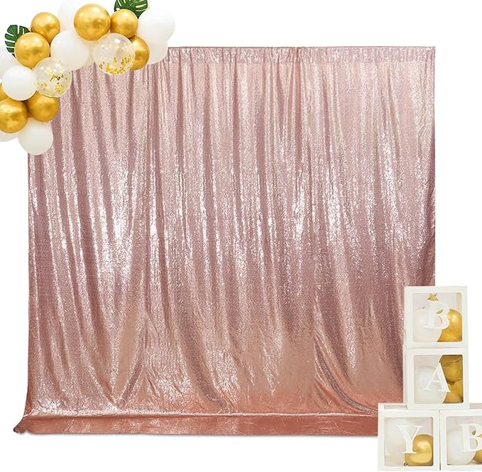 SquarePie Sequin Backdrop Curtain Not See Through Background for Wedding Party 5FT x 7FT Rose Gold