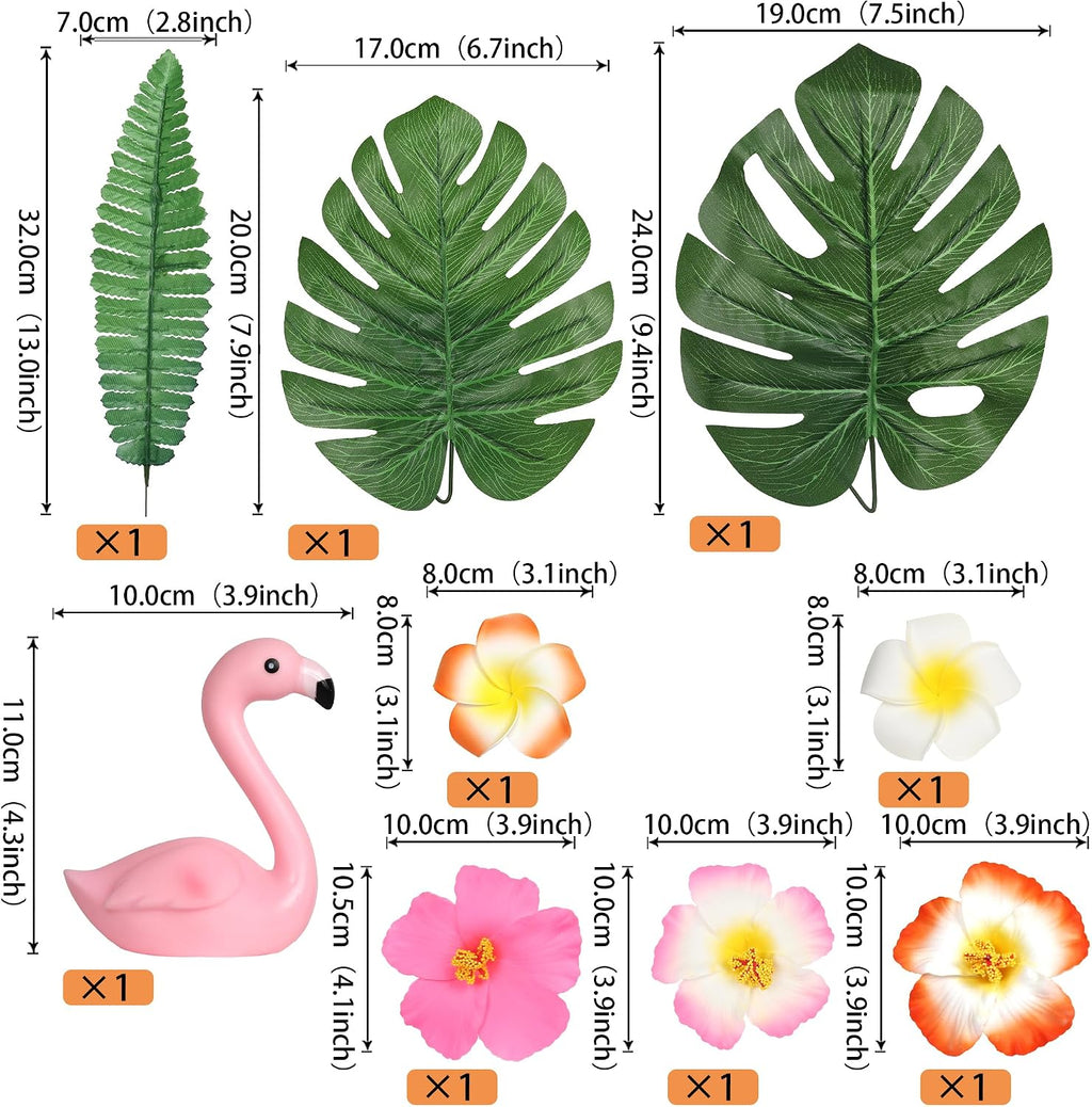 9 PCS Flamingo Cake Toppers Palm Leaves Hibiscus Flowers Flamingo Cake Decoration Hawaiian Cake Decorations for Tropical Luau Summer Hawaii Theme Baby Shower Birthday Party Decorations Supplies