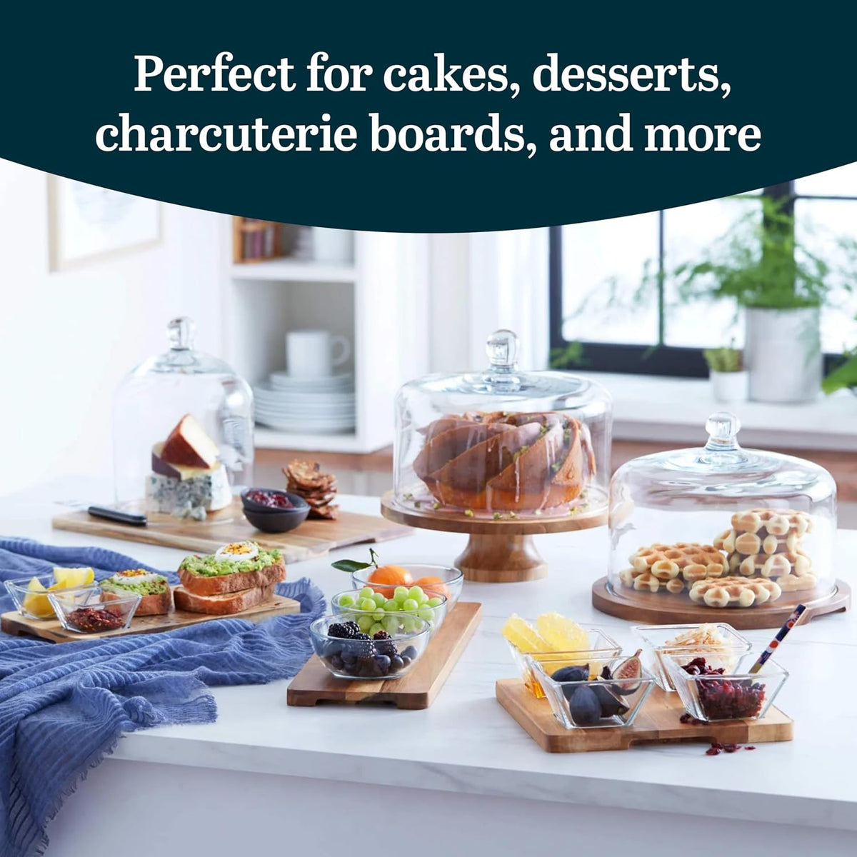 Libbey Acacia Wood Cake Stand with Lid, Ball Top Handle Cake Holder with Lid,...
