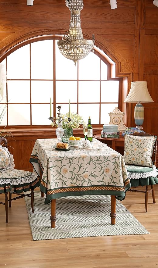 patdrea Designer French Linen Table Cloth for Rectangle Table,Vintage Fall Decorative Tablecloth,Floral Decoration Cover for Kitchen Dining Christmas,Tea Party,Thanksgiving,67"x118"-Littledaisy