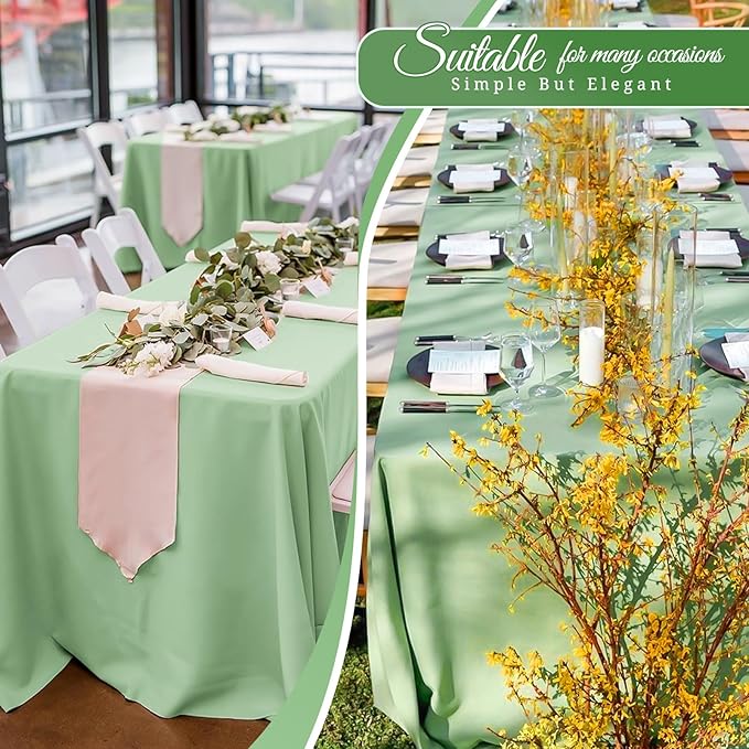 12 Pack Sage Green Tablecloths for Rectangle Tables 60 x 126 Inch Sage Green Polyester Tablecloth 8 Foot Rectangle Table Cloth Washable Fabric Table Cover for Party Wedding Banquet Restaurant Events