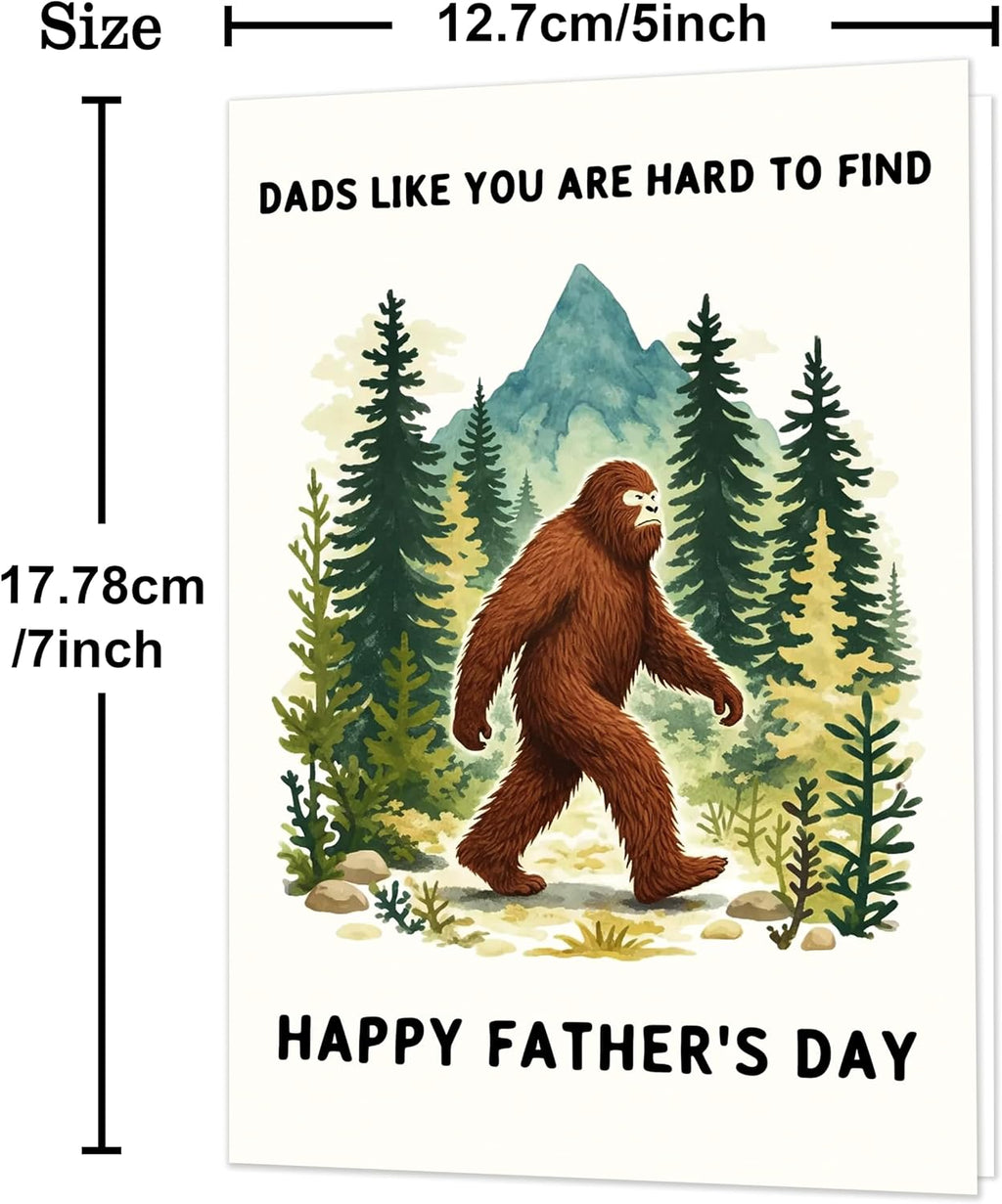 IDU Fathers Day Card, Funny Fathers Day Card Gifts Decorations for Dad from Daughter Son, Happy Father's Day Cards Gifts Ideas with Envelope, Unique Outdoor Bigfoot Theme Cards for Dad