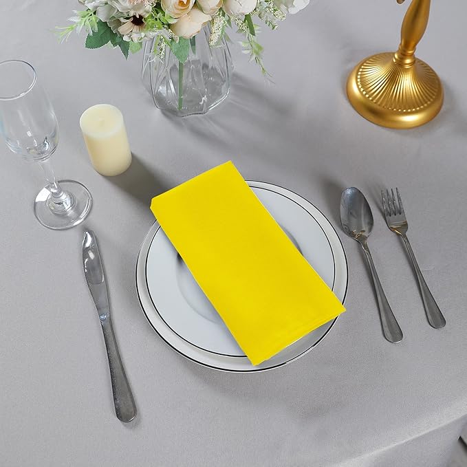 Cloth Napkins 17x17 inch Washable Polyester Dinner Napkins Soft Table Napkins for Wedding Party Dining Banquet(Yellow,12PCS)