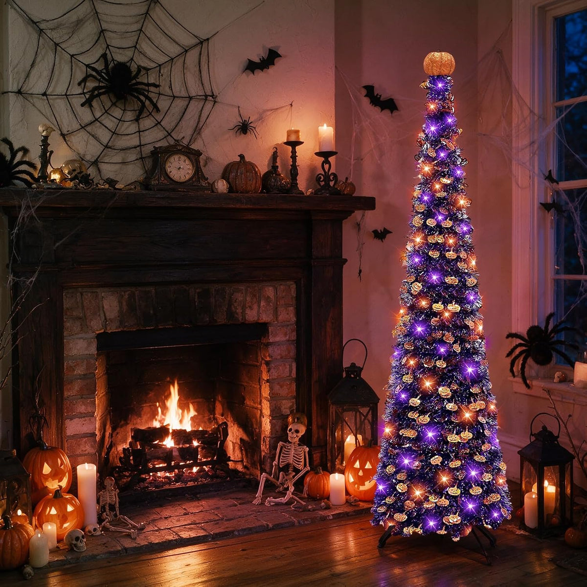 5 Ft Halloween Black Tree Orange & Purple Lights Halloween Decorations