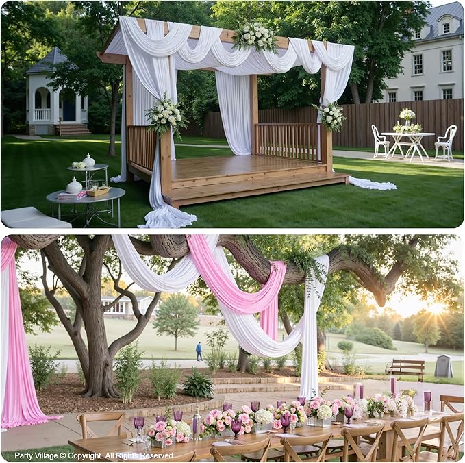 PartyVillage 20ft×15ft White Backdrop Curtain for Wedding Parties, 4 Panels Wrinkle Free 15 FT Long Polyester Photo Backdrop Drapes Back Drop Cloth for Birthday Photography Background