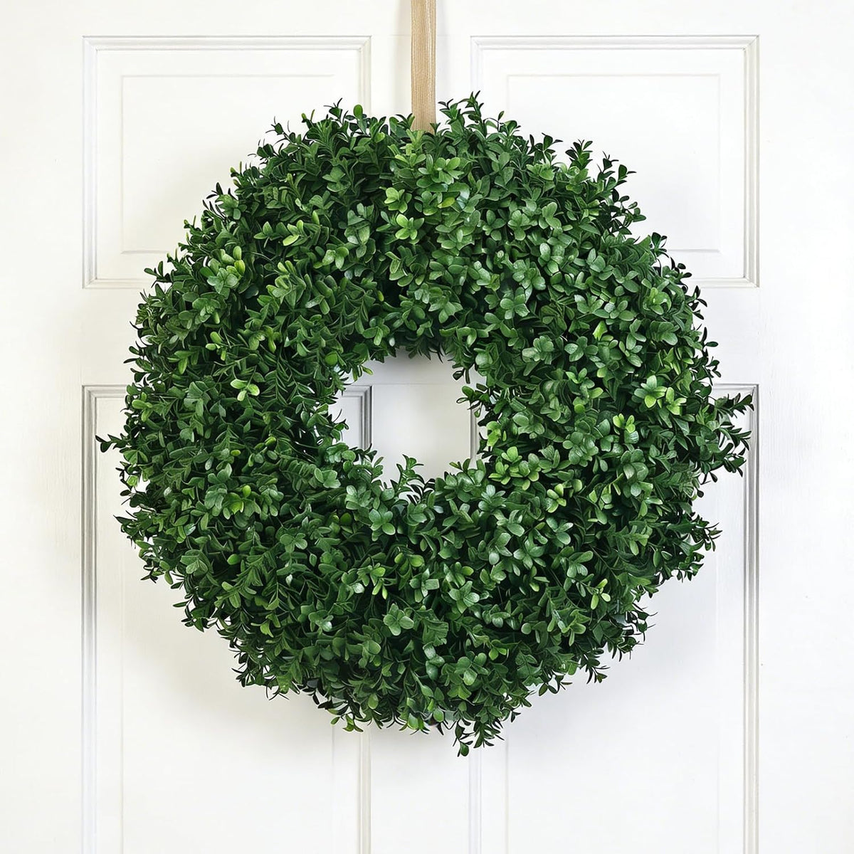24 inch artificial boxwood wreath for front door, main product view