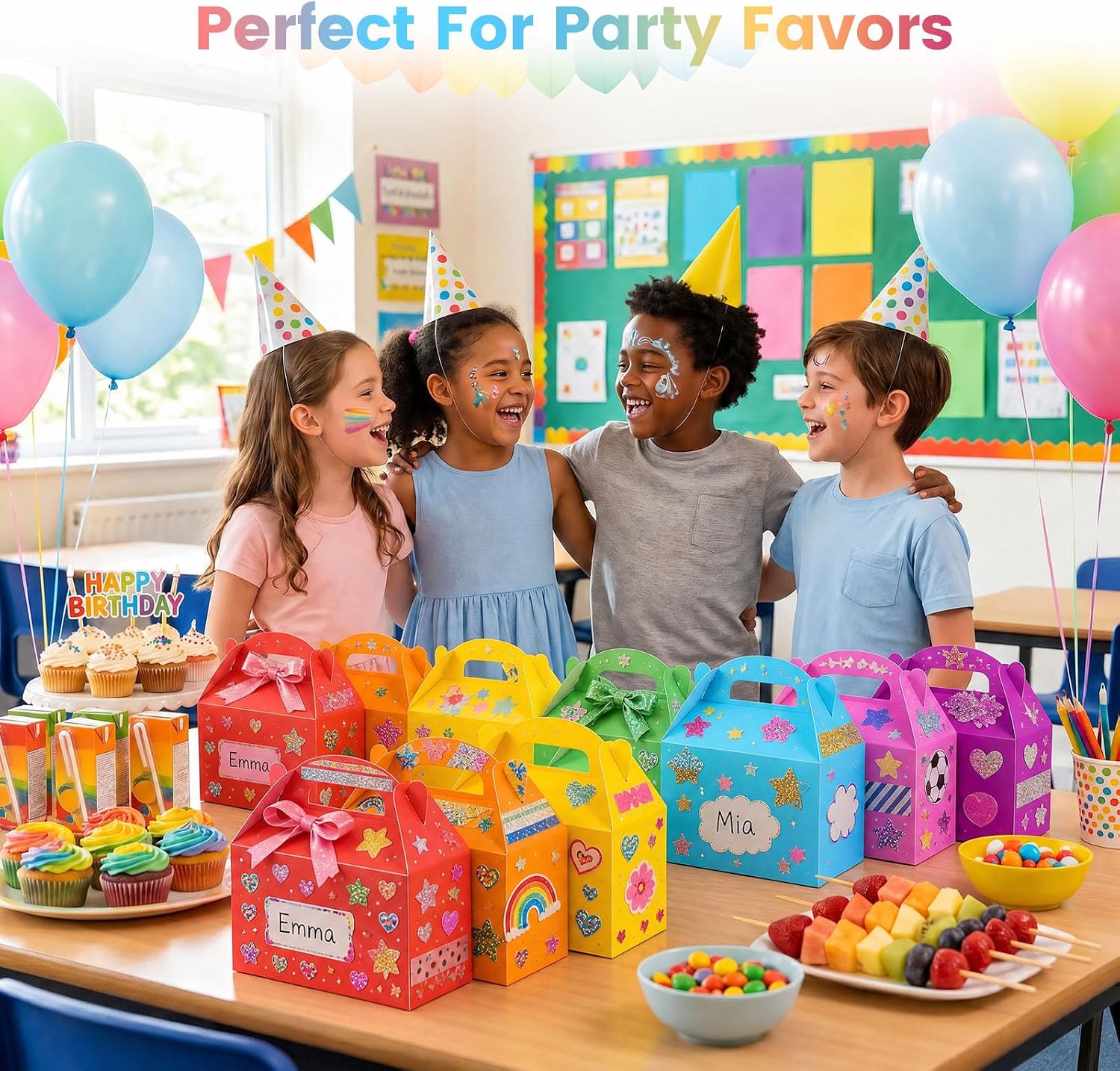 VGOODALL 16PCS Gable Treat Boxes Goodie Bags, 6.1 × 3.5 × 3.3 inch Colorful Paper Gift Boxes for Kids Snacks, Candy, Toys, Birthday Party, Wedding
