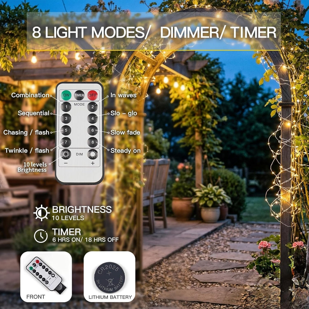 suddus Fairy Lights Battery Operated with Remote, 33ft 100 LED Dimmable Twinkle Lights with Timer, Waterproof Copper Wire String Lights for Bedroom, Christmas, Tree, Indoor Outdoor Decor (Warm White)