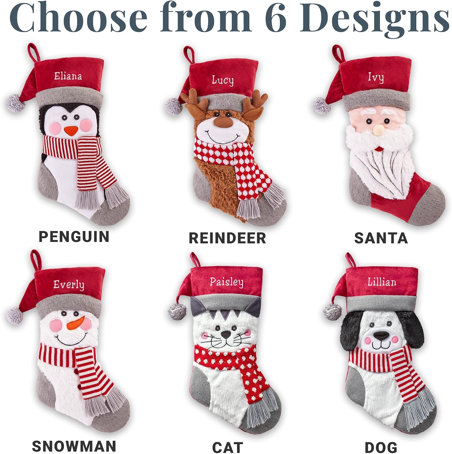 Let's Make Memories Personalized Christmas Stocking - Stockings for Family - Embroidered Name - Custom Christmas Decor - 8”x19” - Plush Friends - Dog
