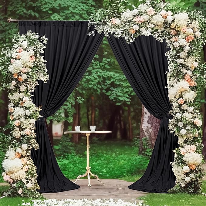 MEETSKY Black Backdrop Curtain for Party Backdrop Drapes Panels with Rod Pockets Polyester Fabric Curtain Backdrop Black Birthday Party Home Decor for Boys Teens Men, 5ft x 10ft, 2 Panels