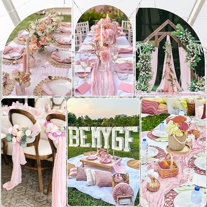 3 Pack Light Pink Cheesecloth Table Runner Gauze Table Runner Rustic Sheer Cheese Cloth 10Ft for Wedding Baby Shower Bridal Shower Sheer Boho Fall Thanksgiving Home Decor