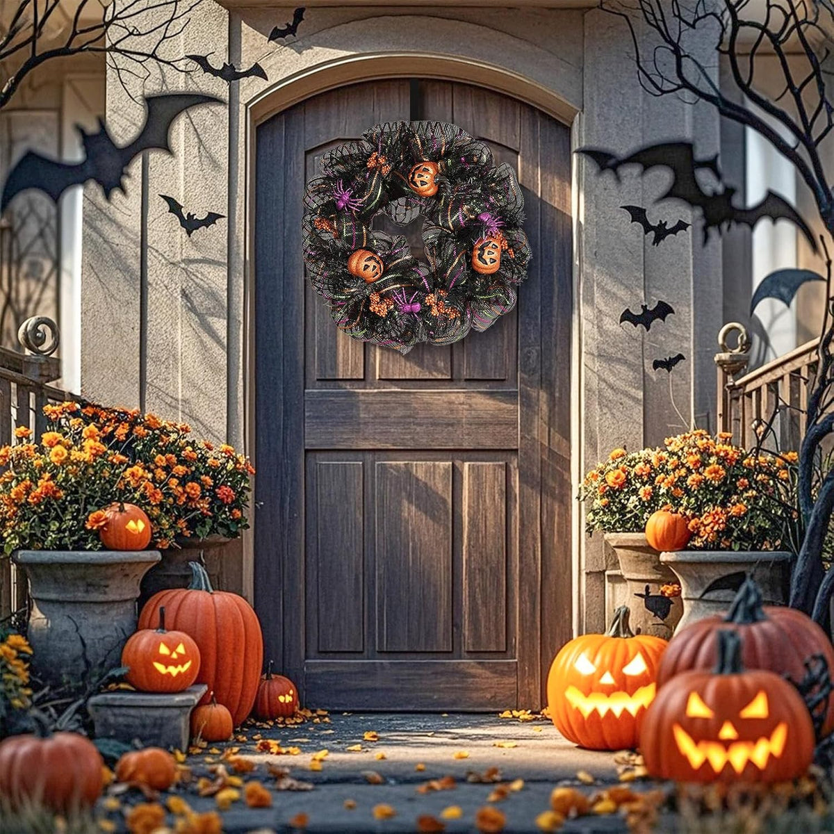 24 inch wreath, halloween wreath for front door, main product view