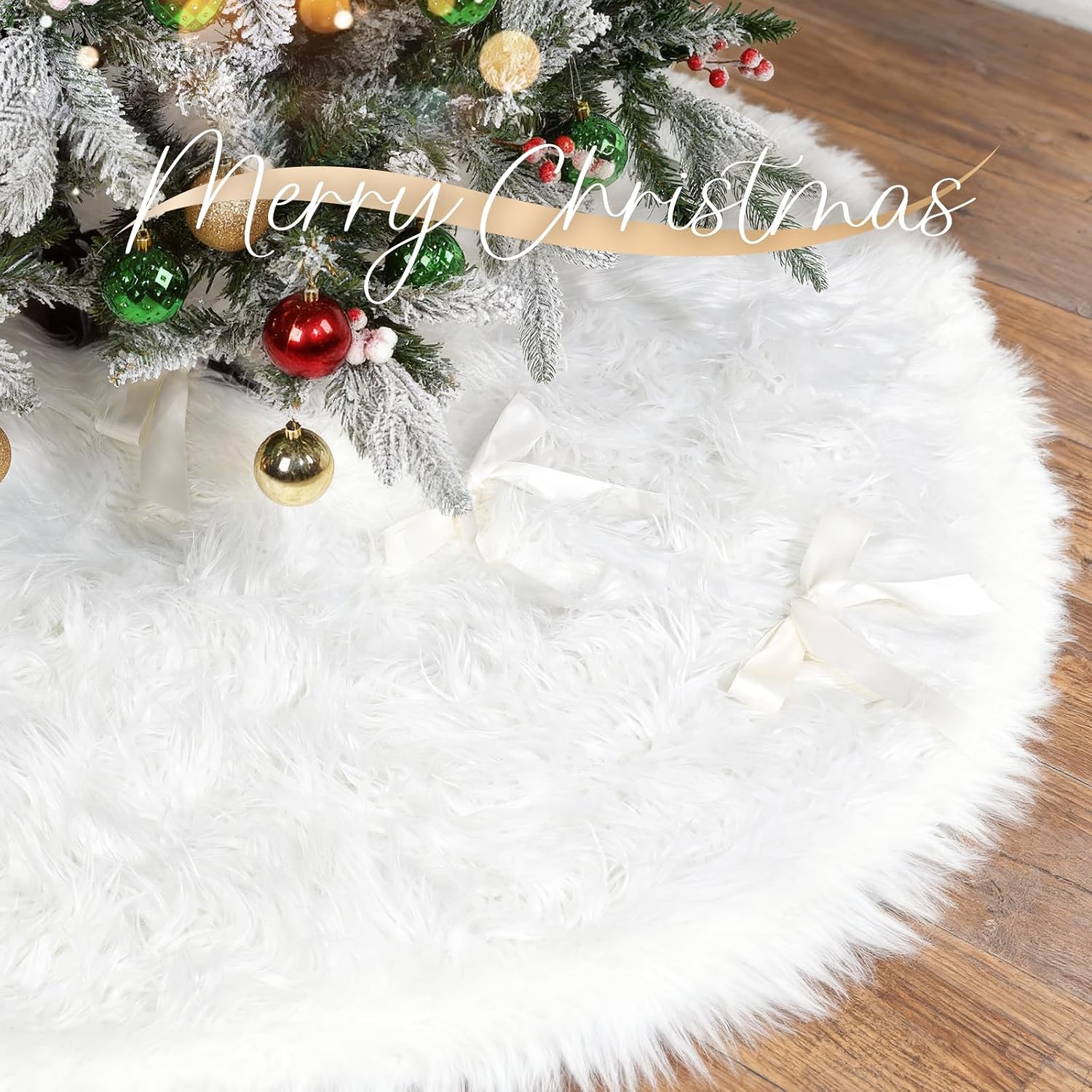 60 Inch White Christmas Tree Skirt with 4.5" Extra Long Pile– Ultra Plush Faux Fur Tree Skirt for 6-9 Ft Trees
