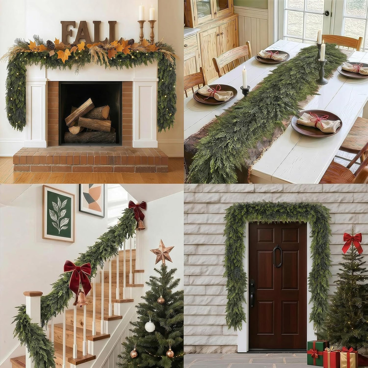 9ft christmas garland, real touch cedar garland, side view