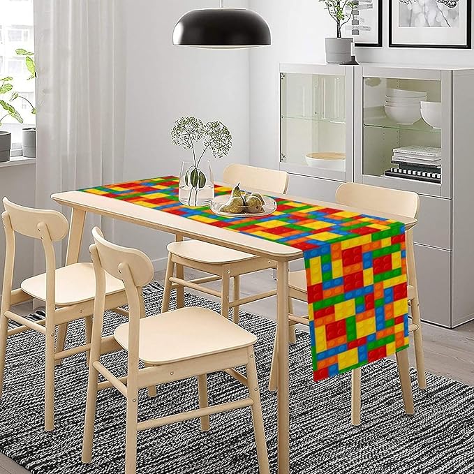 Building Blocks Table Runner Funny Celebration Party Birthday Party for Kids Teens Table Runner for Kitchen Picnic Home LivingRoom 13x60 Inch