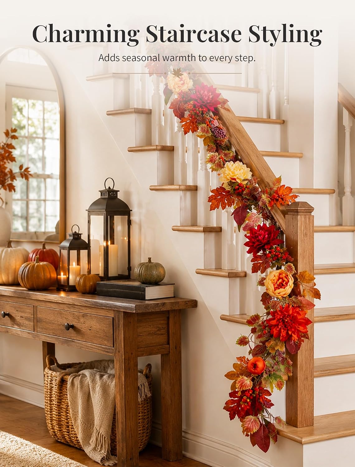nuptio 6ft fall garland for mantle: fall decor, front angle view