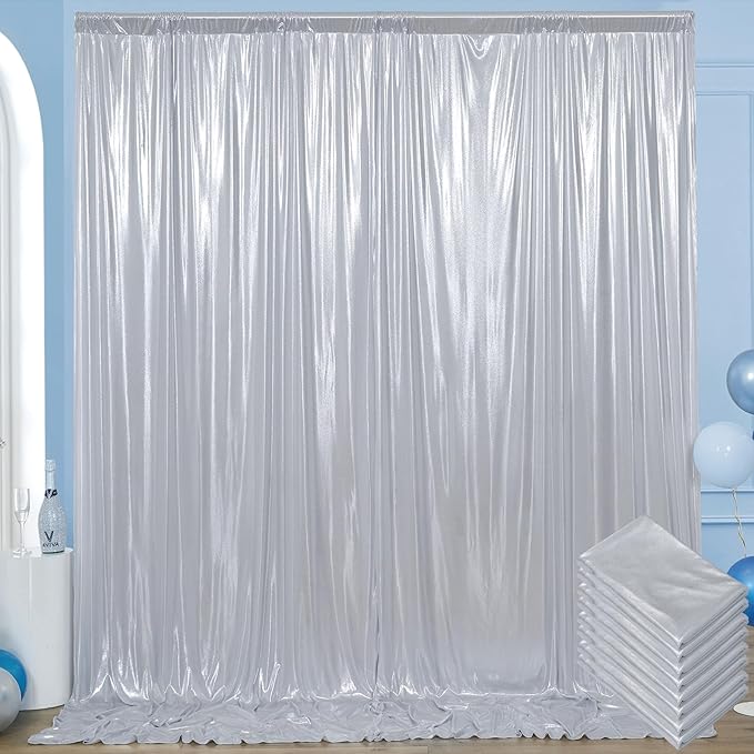 40x10 ft Wrinkle Free Silver Sequin Backdrop Curtain for Parties,Thick Not Fall Glitter Wedding Drapes Backdrop,4 Panels 5x10ft Shimmer Photo Wall Back Drop Cloth for Birthday Photography Background