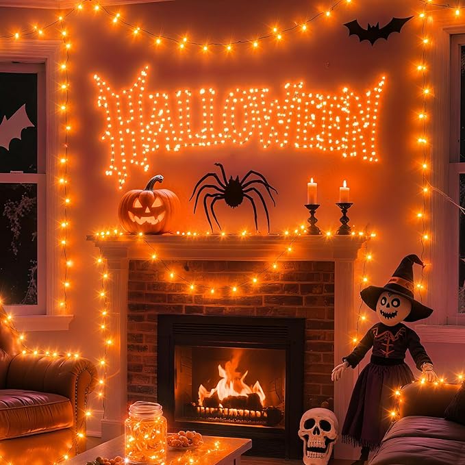 TingMiao Halloween Orange Fairy Lights Battery Operate,7.2ft 20 LEDs String Lights Silver Copper Wire for Hallowen Christmas DIY Decoration Wedding Party (6 Pack)