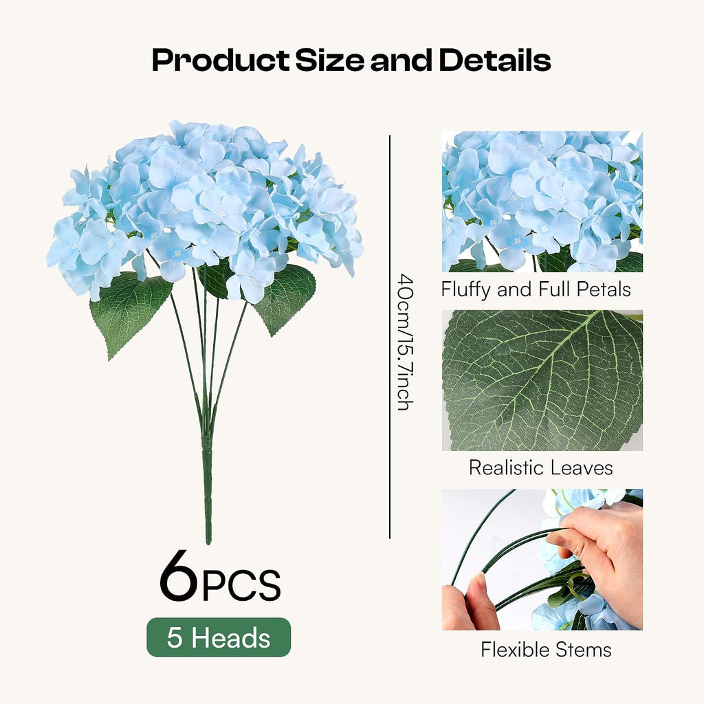auihiay 6 bundles blue hydrangea artificial flowers for, close-up detail