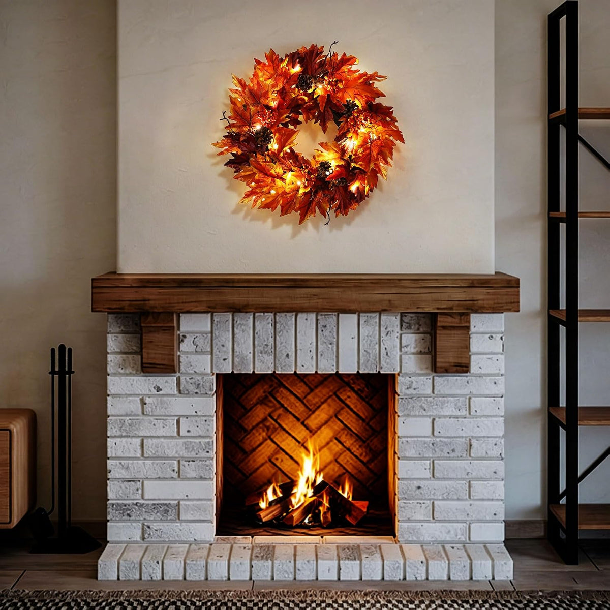 Ghrdopy 24in Fall Wreath for Front Door with 20 Lights & Timer