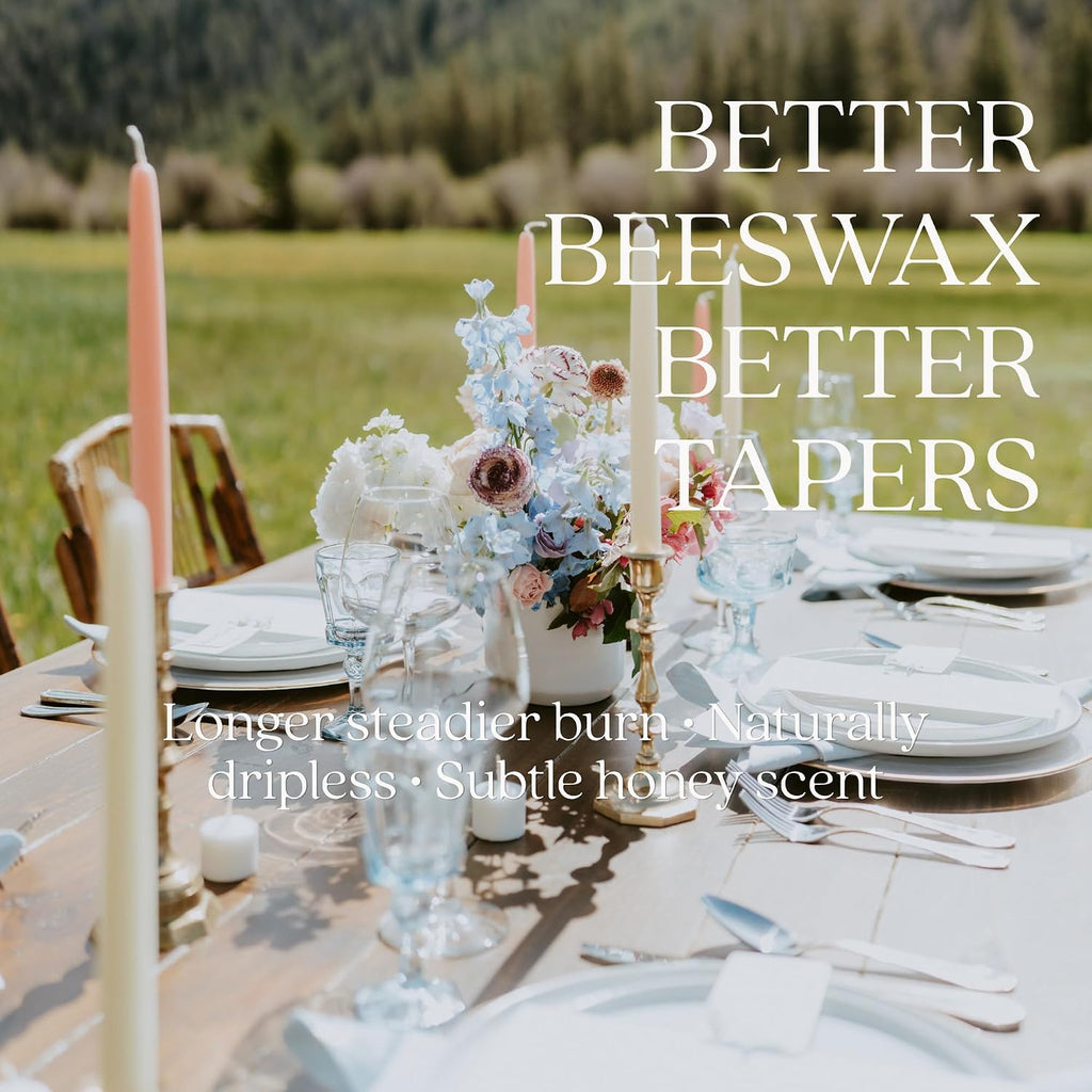 Bluecorn Beeswax Taper Candles, 100% Pure Natural Bees Wax, Pair of 12 Inch Ivory White Tapered Candlesticks, Clean Burning & Dripless, Fragrance Free, Long Lasting, Home Decor, American Made, 1 Count