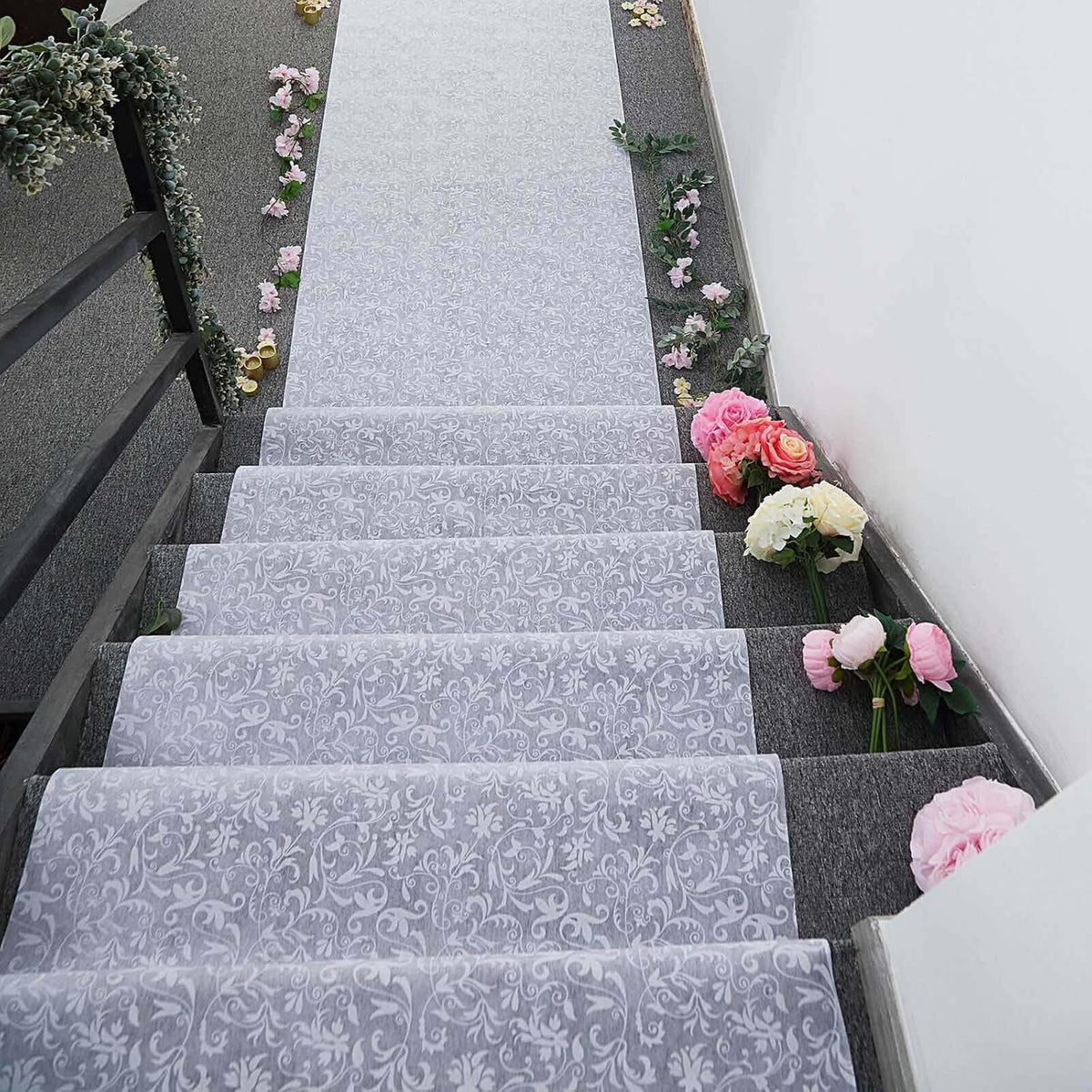 Efavormart 3ft x 100ft White Floral Lace Aisle Runner, Long Decorative Lace C...