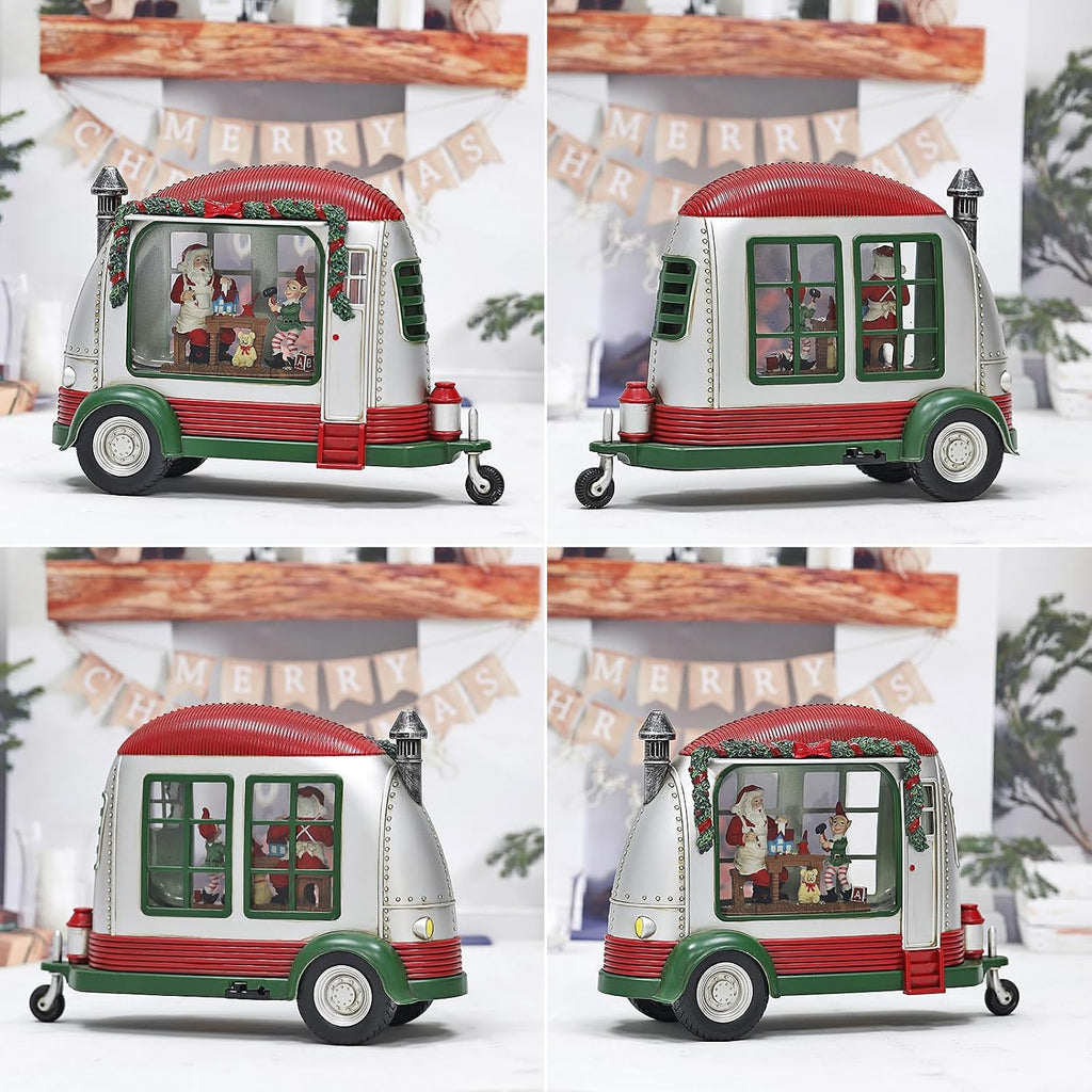 Christmas Snow Globe, RV Santa Claus Gift Room Scene Snow Globe, Glittering Lantern with Timer, Snow Globe Lantern USB or Battery Powered for Desktop Ornament, Christmas Decoration and Gifts