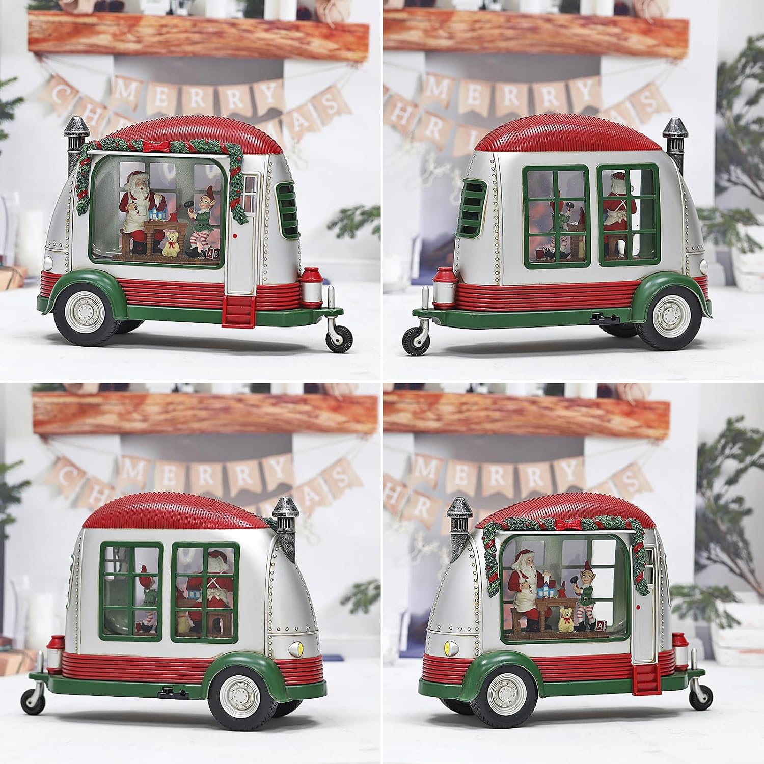 Christmas Snow Globe, RV Santa Claus Gift Room Scene Snow Globe, Glittering Lantern with Timer, Snow Globe Lantern USB or Battery Powered for Desktop Ornament, Christmas Decoration and Gifts