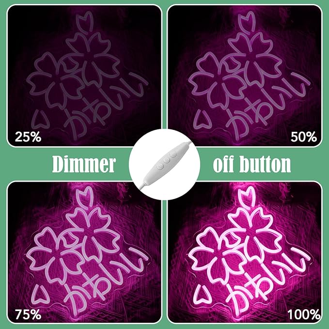 Kawaii かわいいLed Neon Light Sign Japanese Cherry Blossoms Light Up Wall Decor Sign Girls' Room Decoration Birthday Party Christmas Neon Sakura Light (Pink)