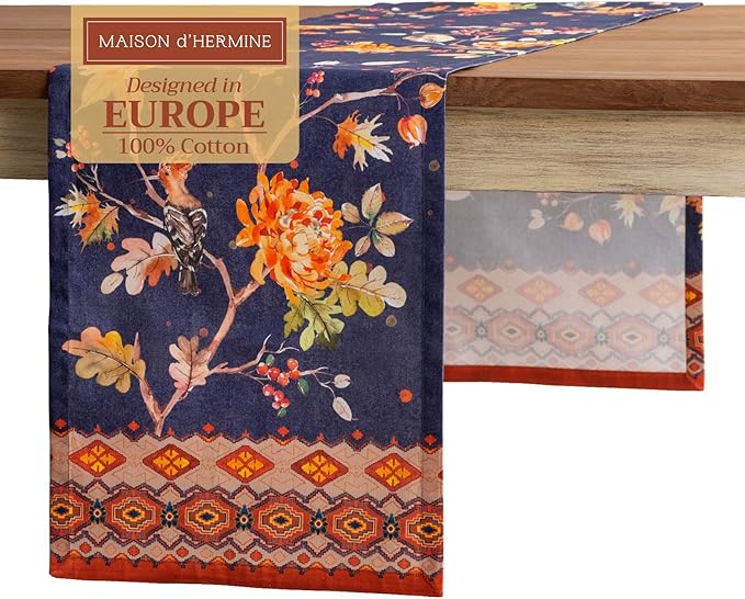 Maison d' Hermine Table Runner 100% Cotton Single Layer Table Runners 108 inches Long for Thanksgiving Christmas Decorations Home Kitchen Dining Party Wedding (Kelim - Infinity, 14.5" x 108")