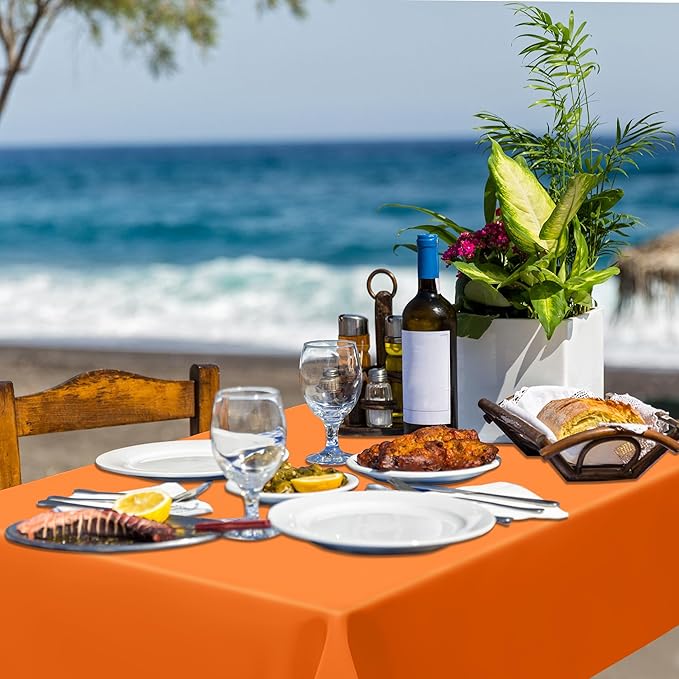 QZYL 12 PCS Orange Rectangle Table Cover, Disposable Plastic Table Cloth Rectangle, 54 X 108 in Decorative Smooth Table Cloth for Picnic Table Birthday Parties Weddings Outdoor Celebrations