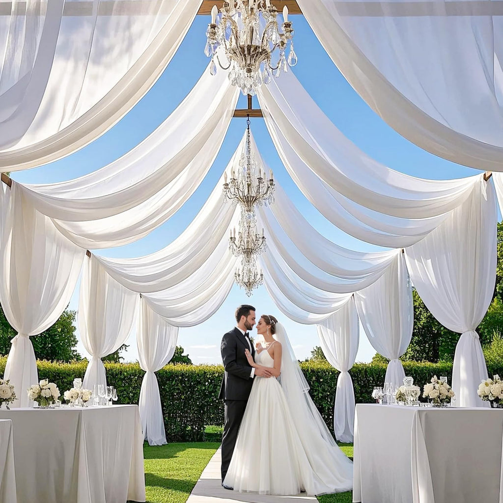 modfuns ceiling drapes for parties white sheer chiffon showing dimensions