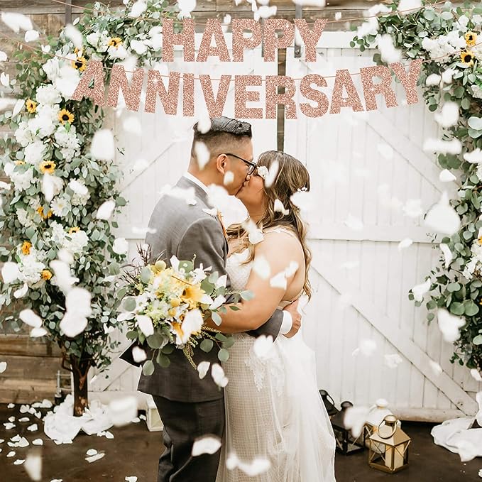 BEISHIDA 116 PCS A-Z Glitter Rose Gold DIY Letter Banner Kit Make Your Own Banner，Including 111 Letters and Numbers 3 Rope and 2 Threading Device,Customized for Birthday Graduation Wedding Party Decor