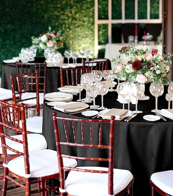 10 Packs Satin Tablecloth 120 Inch Black Round Table Cloth Silk Tablecloth Smooth Fabric Overlay Satin Table Cover Decoration for Wedding Party Banquet Events