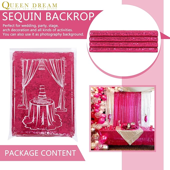 Sequin Backdrop Hot Pink 8ft x 8ft Glitter Photo Booth Backdrop for Birthday Party Fuchsia